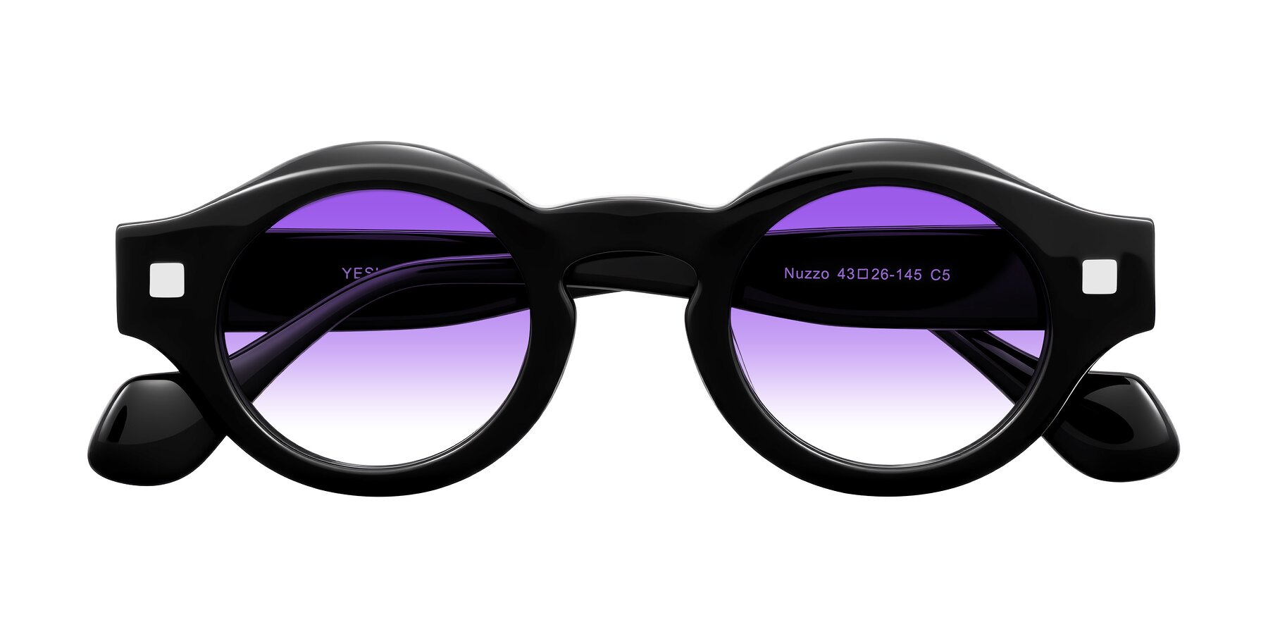 Folded Front of Nuzzo in Black with Purple Gradient Lenses