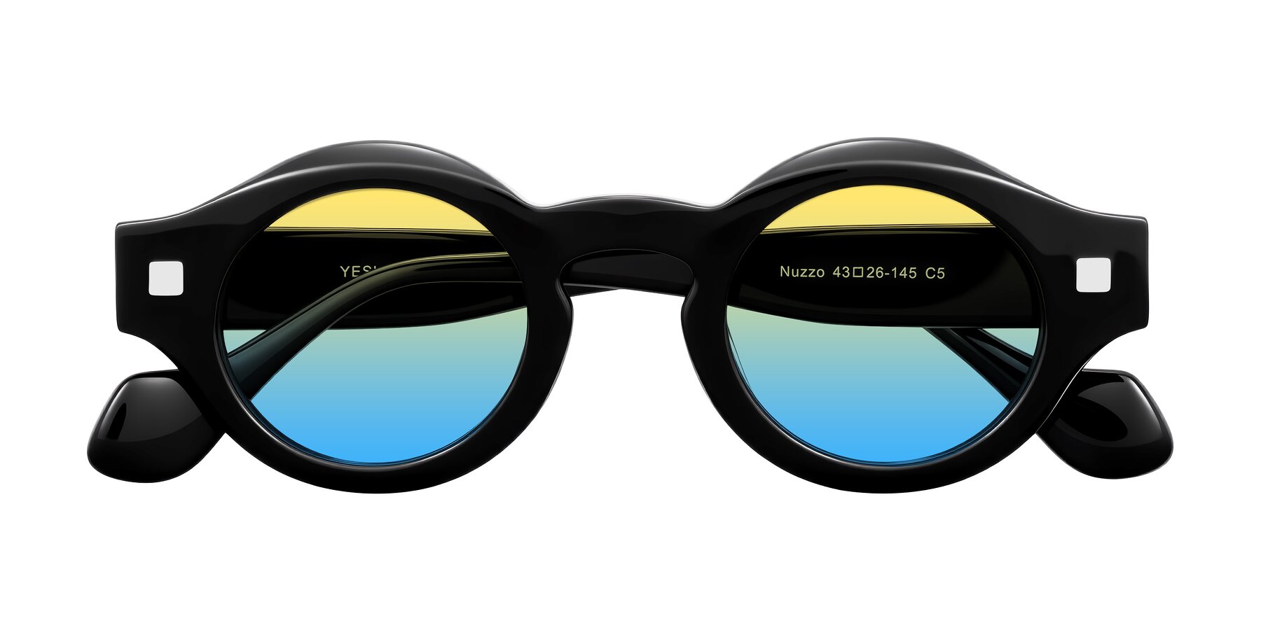 Folded Front of Nuzzo in Black with Yellow / Blue Gradient Lenses
