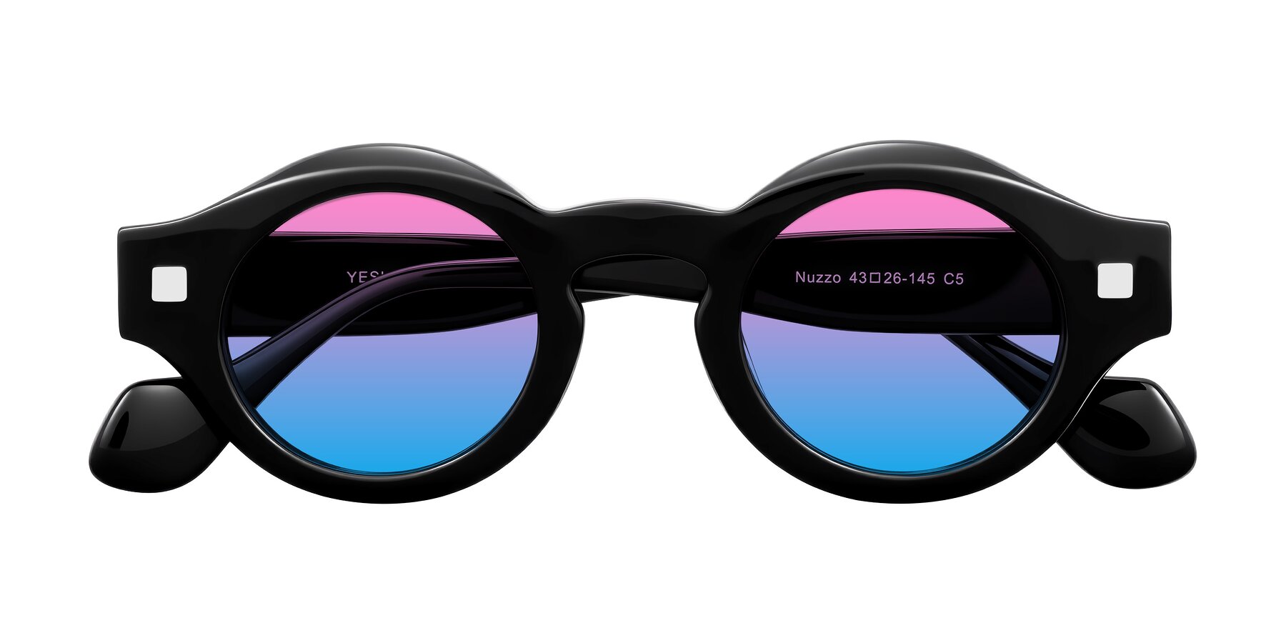 Folded Front of Nuzzo in Black with Pink / Blue Gradient Lenses