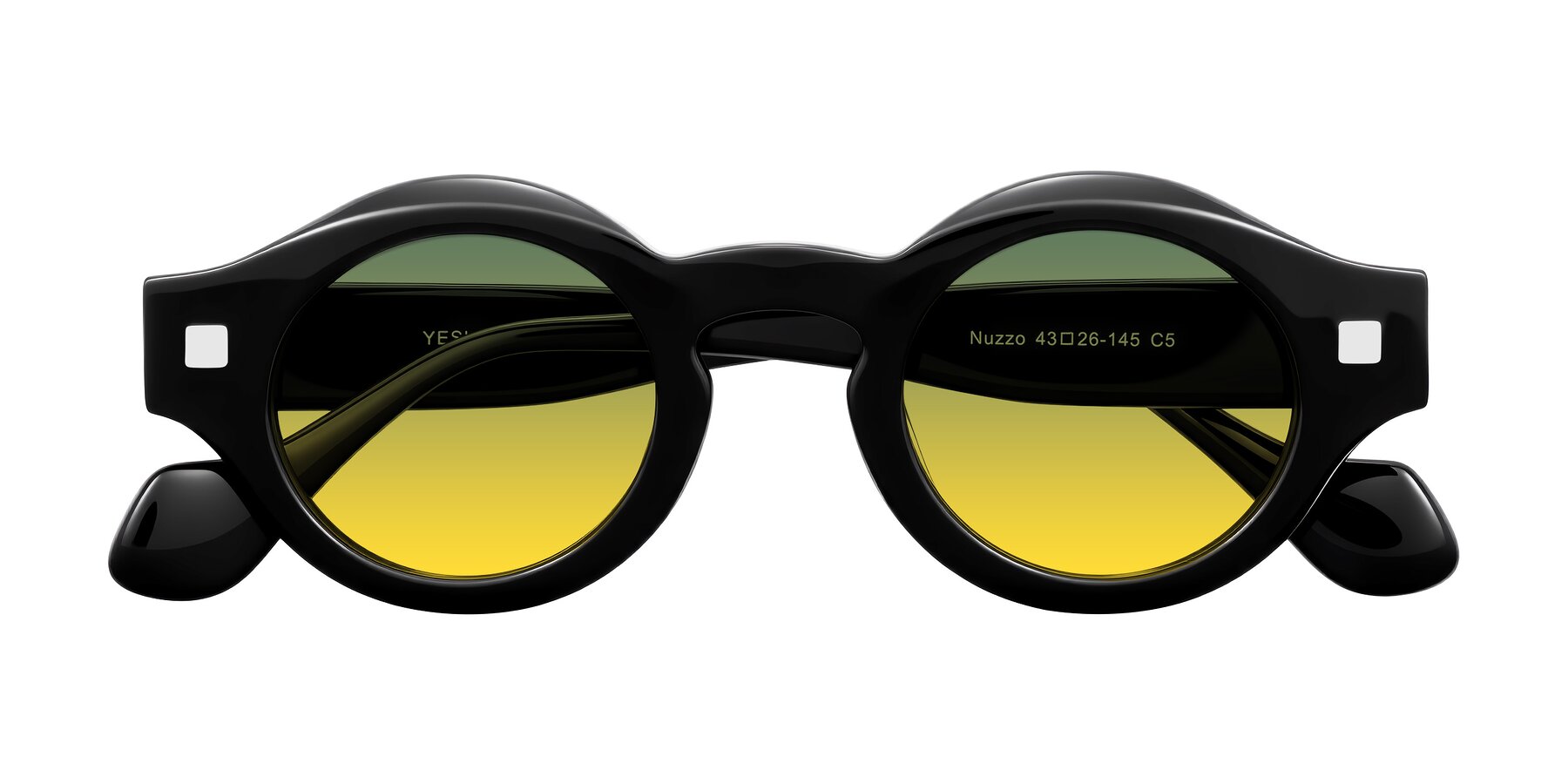 Folded Front of Nuzzo in Black with Green / Yellow Gradient Lenses