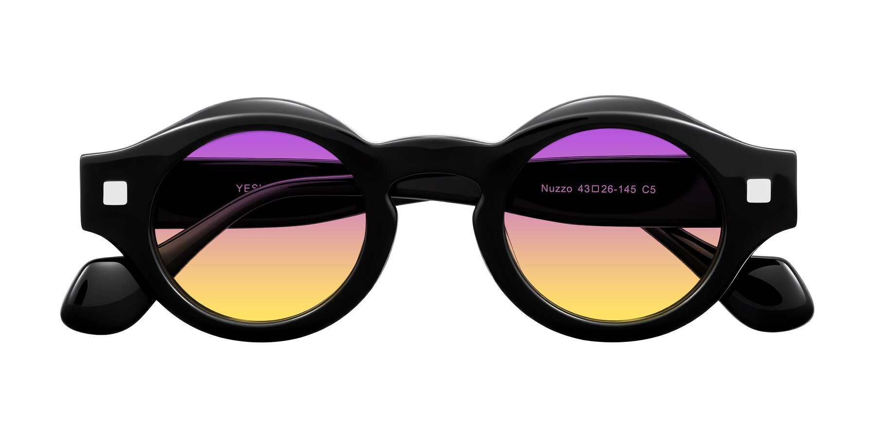 Folded Front of Nuzzo in Black with Purple / Yellow Gradient Lenses
