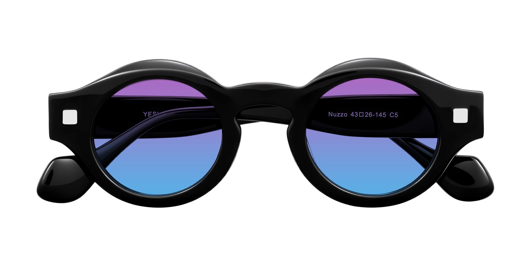 Folded Front of Nuzzo in Black with Purple / Blue Gradient Lenses