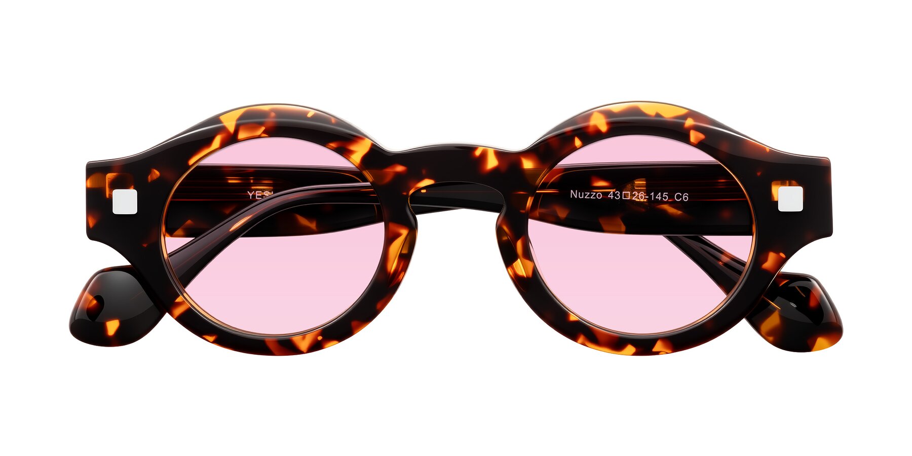 Folded Front of Nuzzo in Yellow Tortoise with Light Pink Tinted Lenses