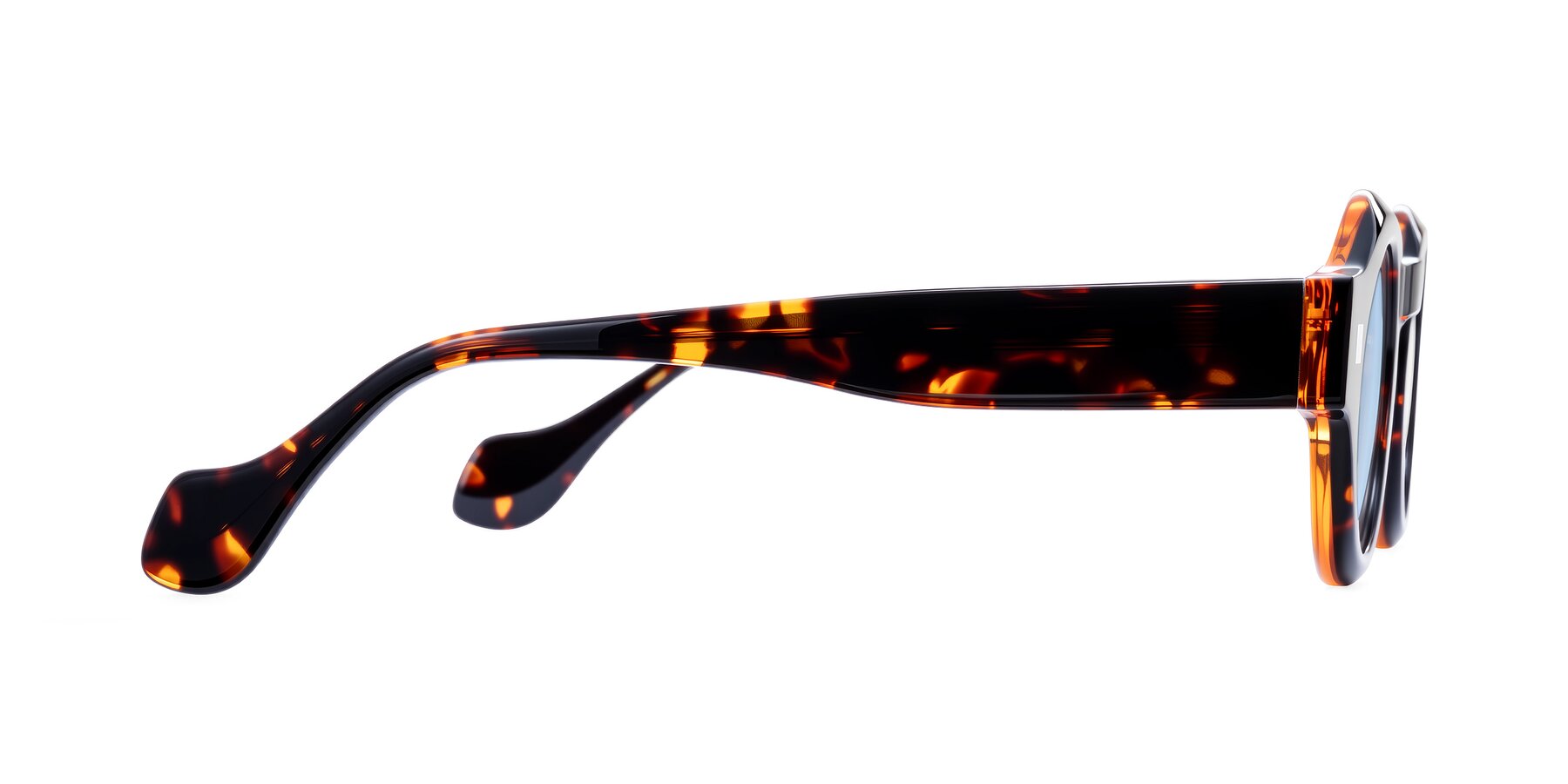 Side of Nuzzo in Yellow Tortoise with Light Blue Tinted Lenses