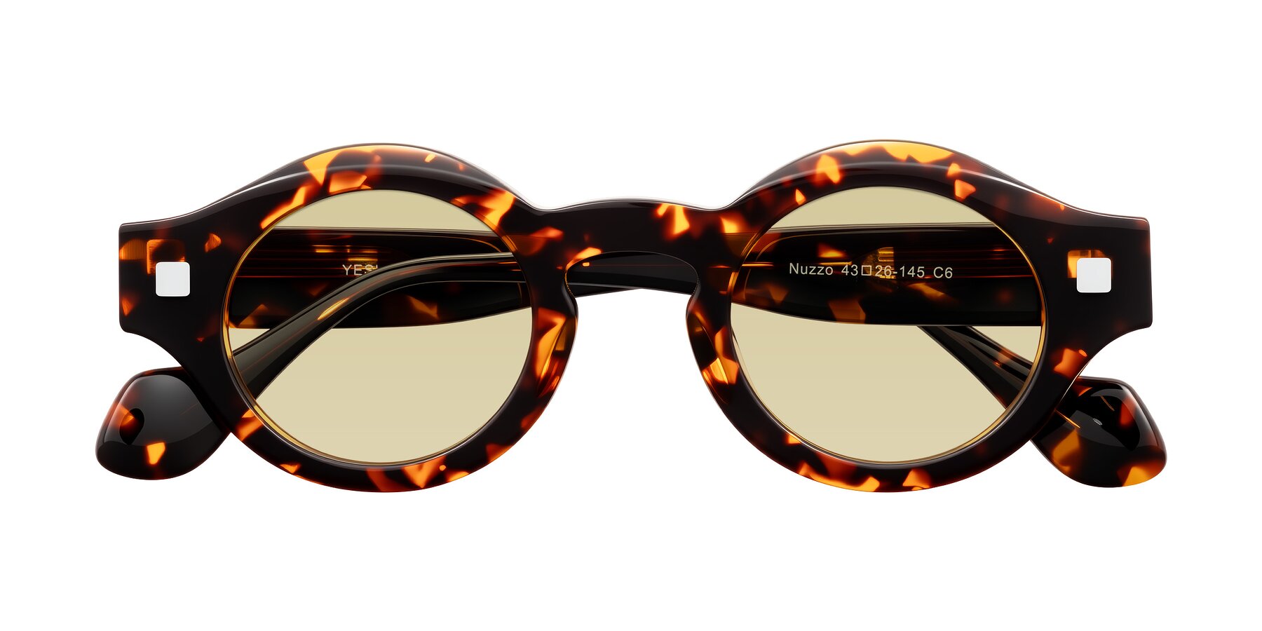 Folded Front of Nuzzo in Yellow Tortoise with Light Champagne Tinted Lenses