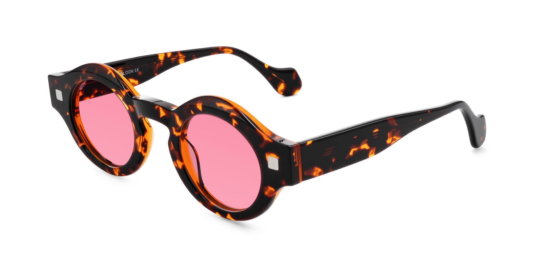 Angle of Nuzzo in Yellow Tortoise with Pink Tinted Lenses
