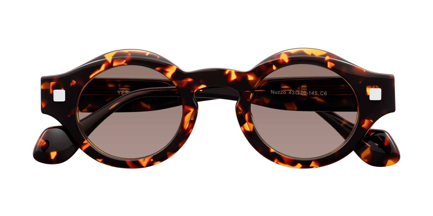 Folded Front of Nuzzo in Yellow Tortoise with Medium Brown Tinted Lenses