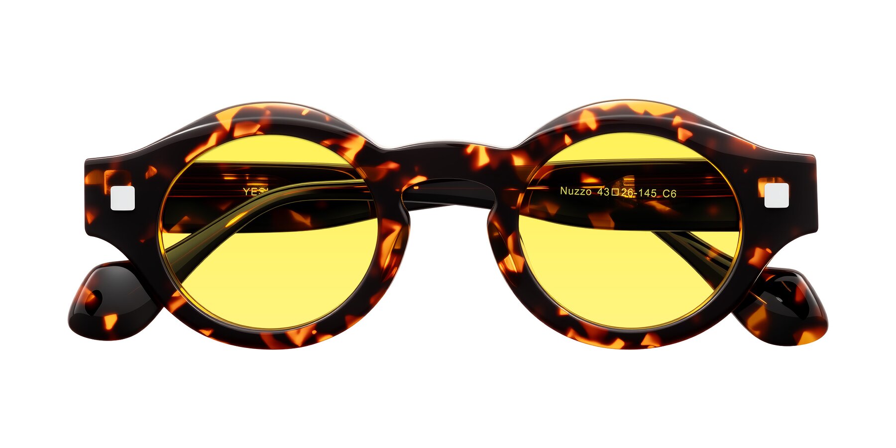 Folded Front of Nuzzo in Yellow Tortoise with Medium Yellow Tinted Lenses