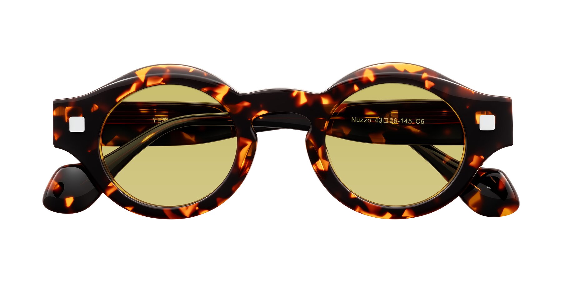Folded Front of Nuzzo in Yellow Tortoise with Medium Champagne Tinted Lenses