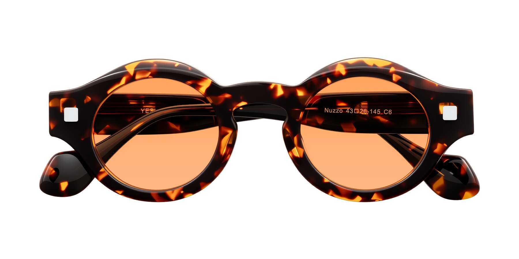 Folded Front of Nuzzo in Yellow Tortoise with Medium Orange Tinted Lenses