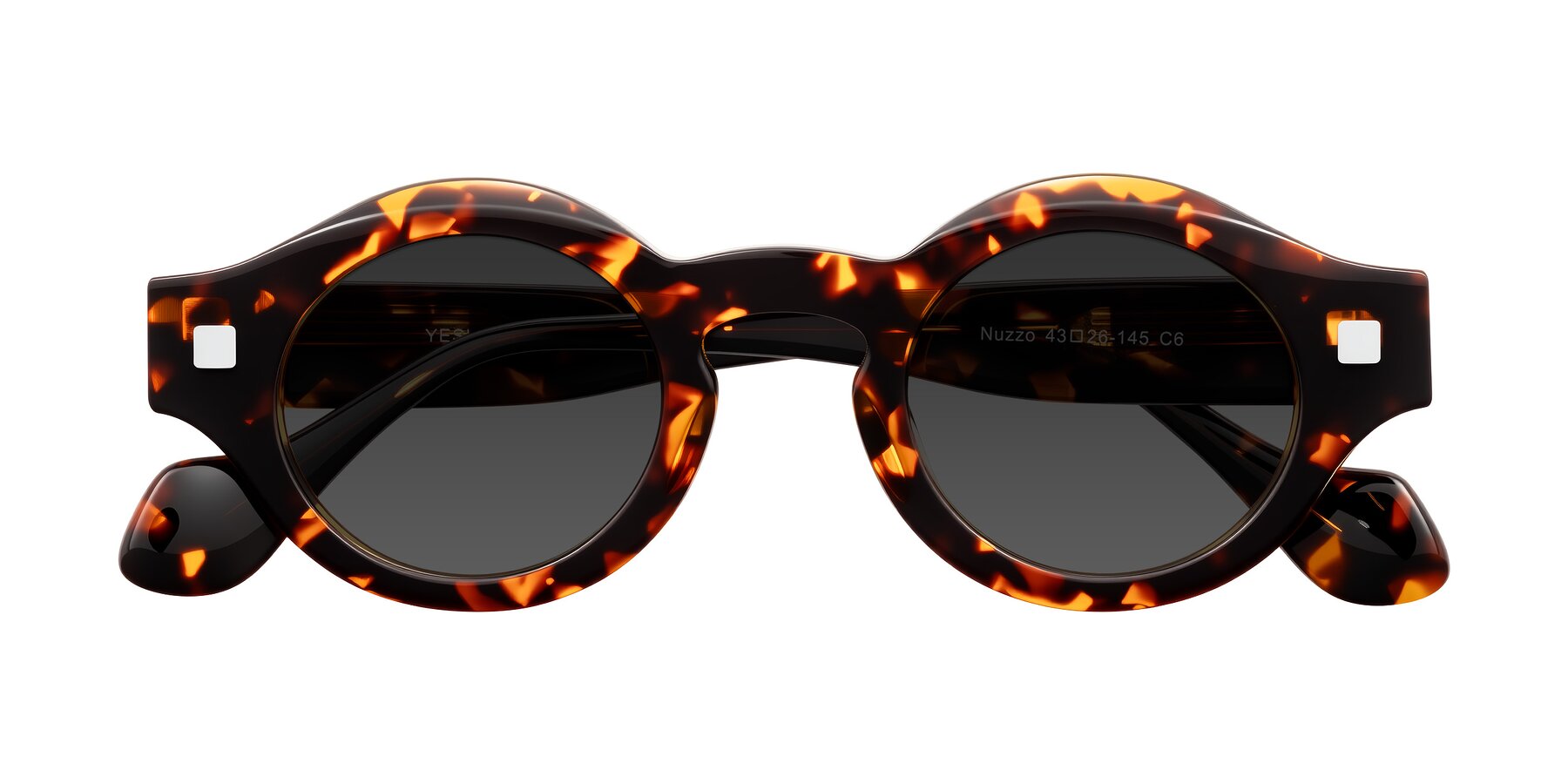 Folded Front of Nuzzo in Yellow Tortoise with Gray Tinted Lenses