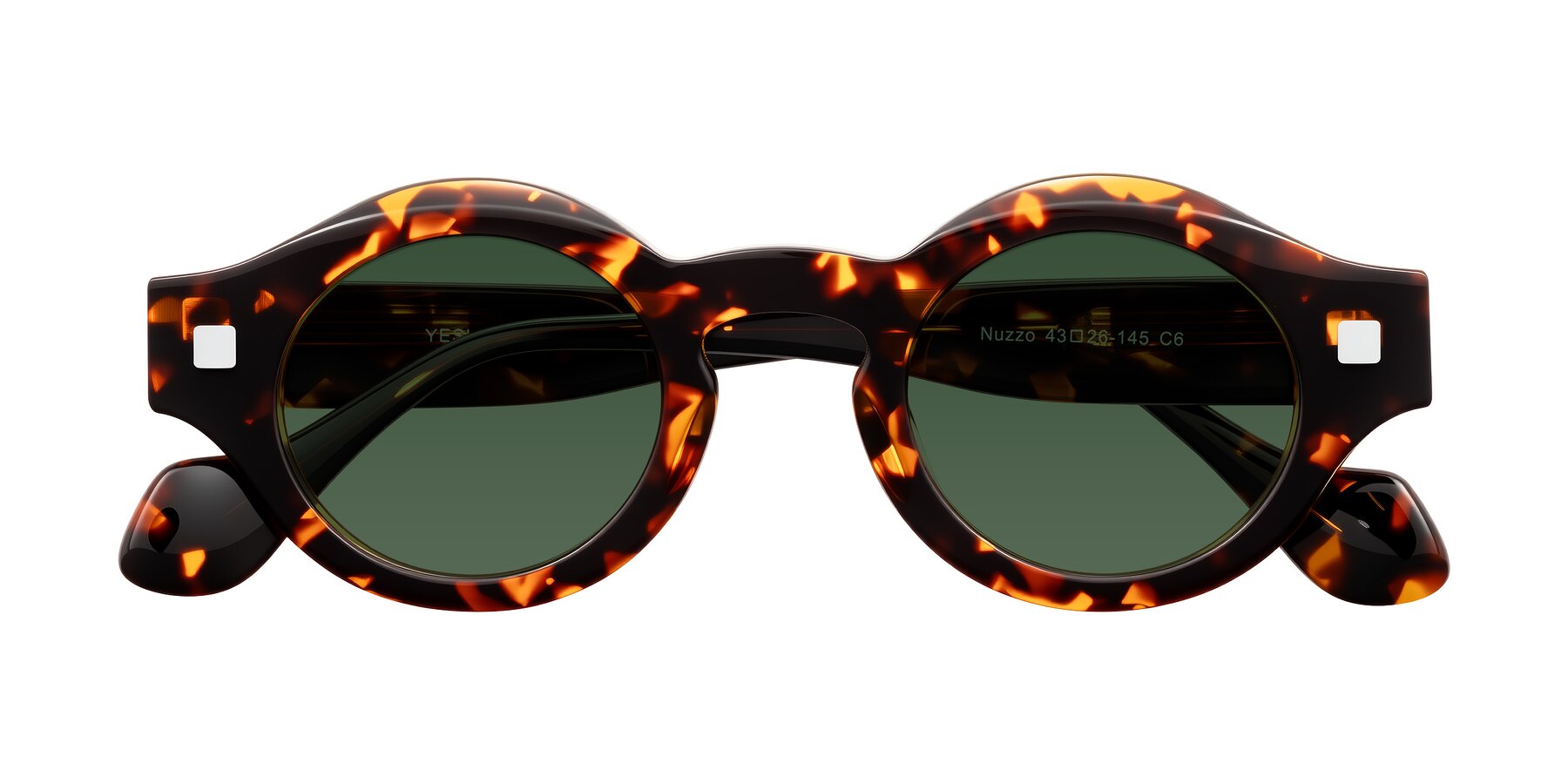 Folded Front of Nuzzo in Yellow Tortoise with Green Tinted Lenses