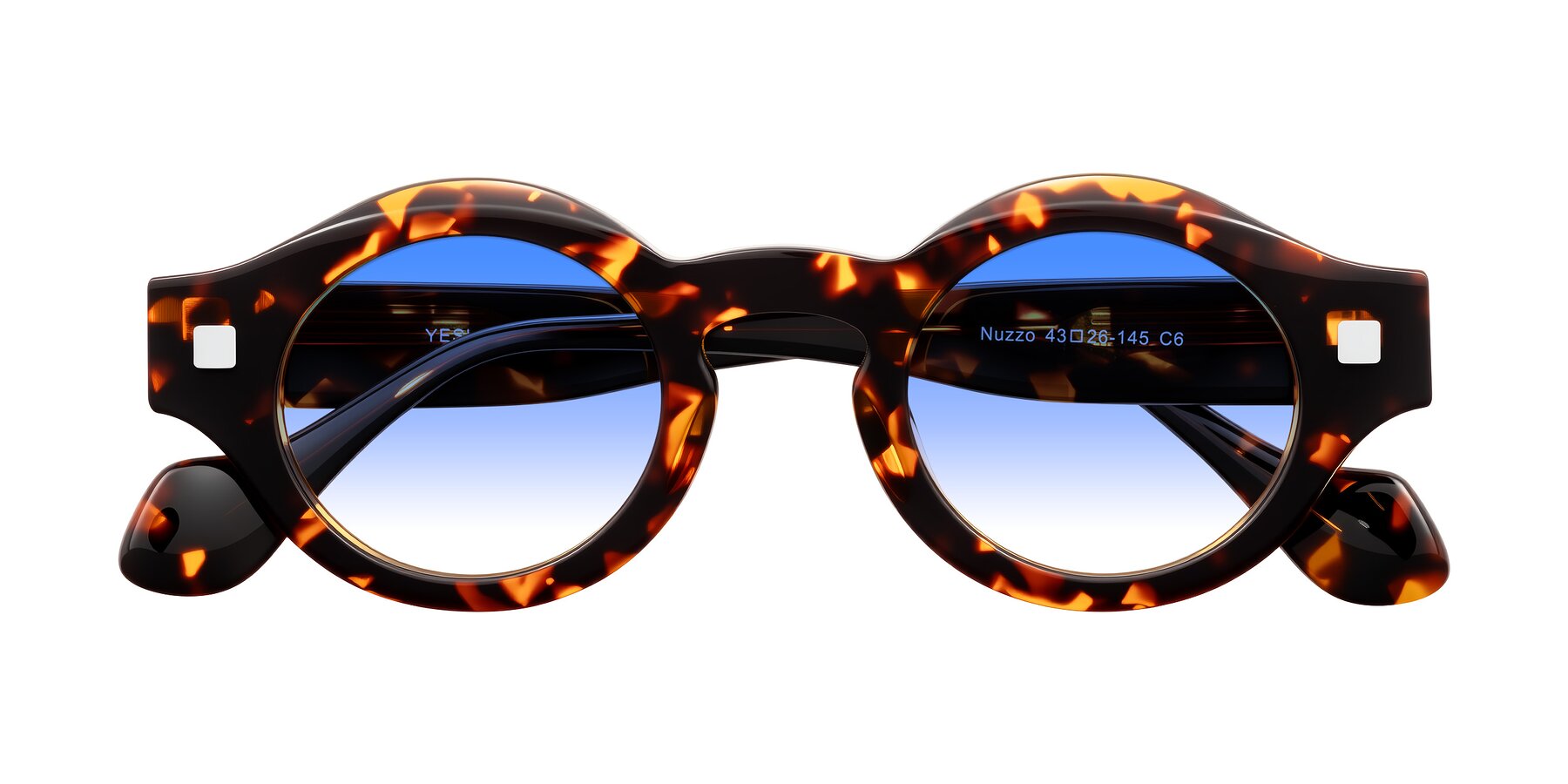 Folded Front of Nuzzo in Yellow Tortoise with Blue Gradient Lenses