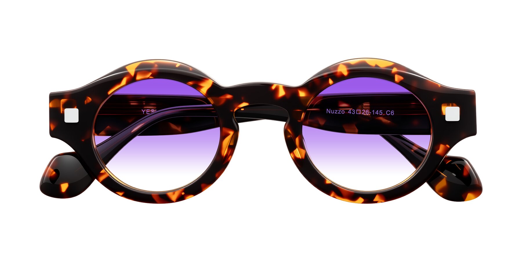 Folded Front of Nuzzo in Yellow Tortoise with Purple Gradient Lenses