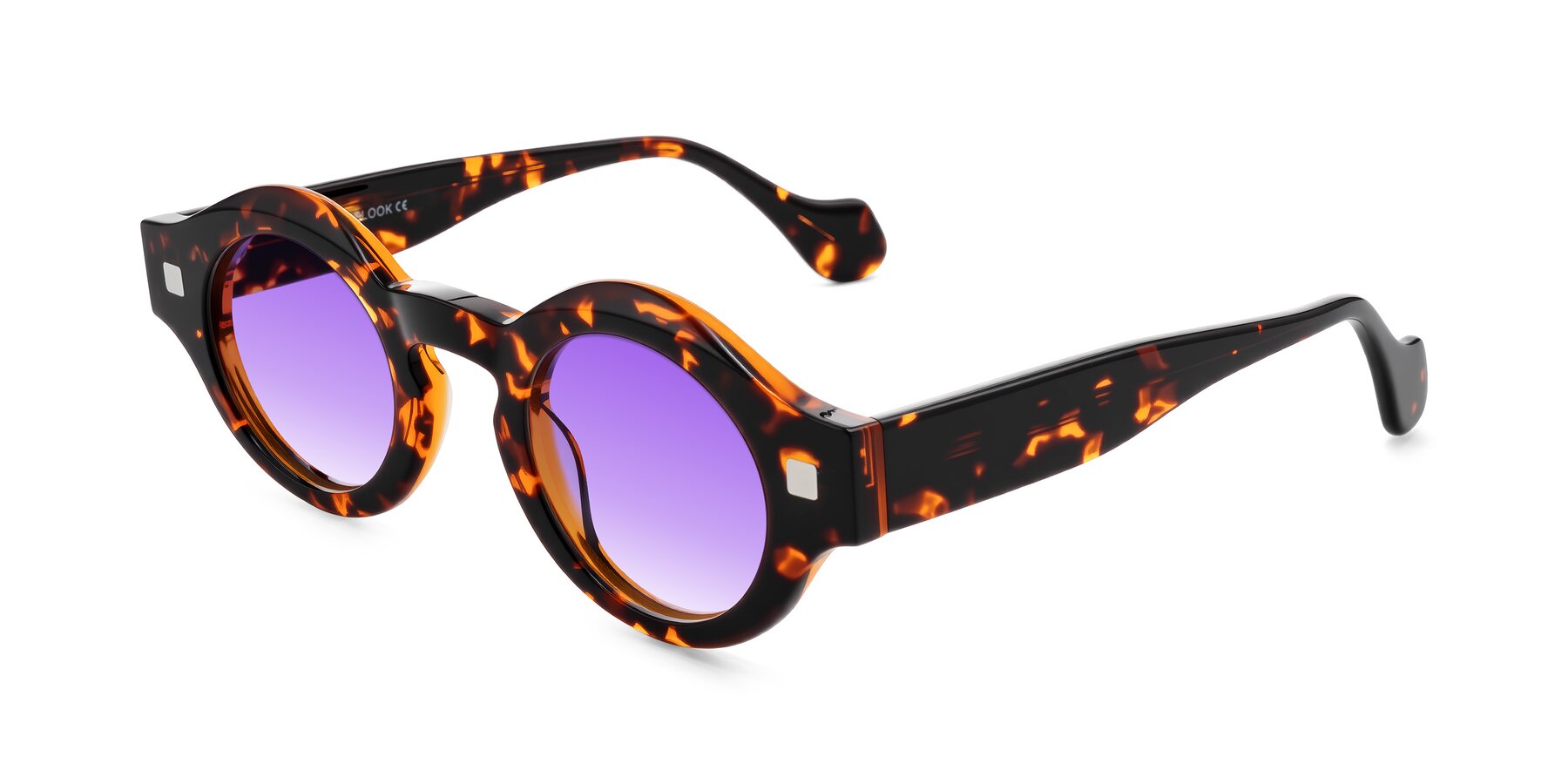 Angle of Nuzzo in Yellow Tortoise with Purple Gradient Lenses