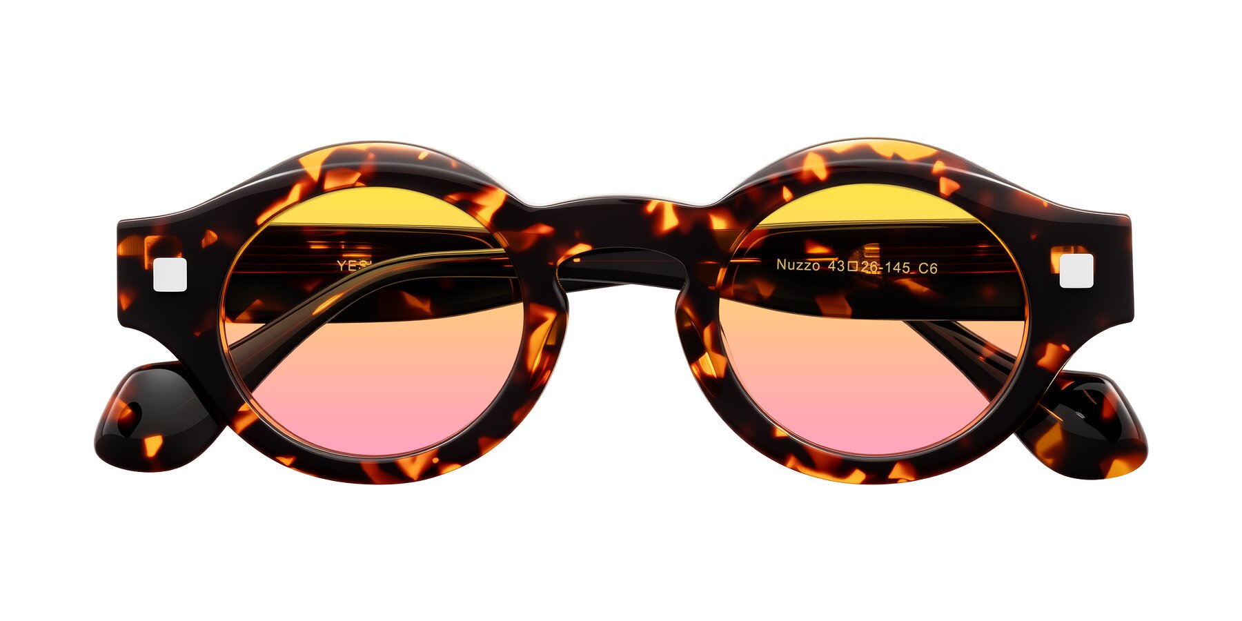 Folded Front of Nuzzo in Yellow Tortoise with Yellow / Pink Gradient Lenses