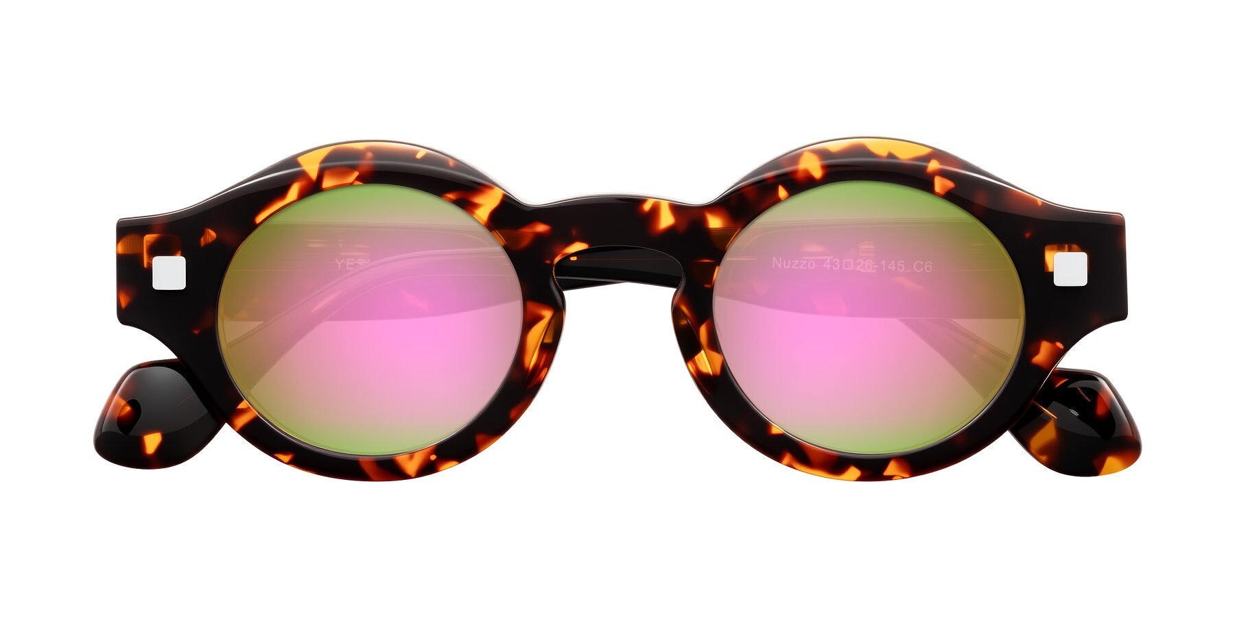 Folded Front of Nuzzo in Yellow Tortoise with Pink Mirrored Lenses
