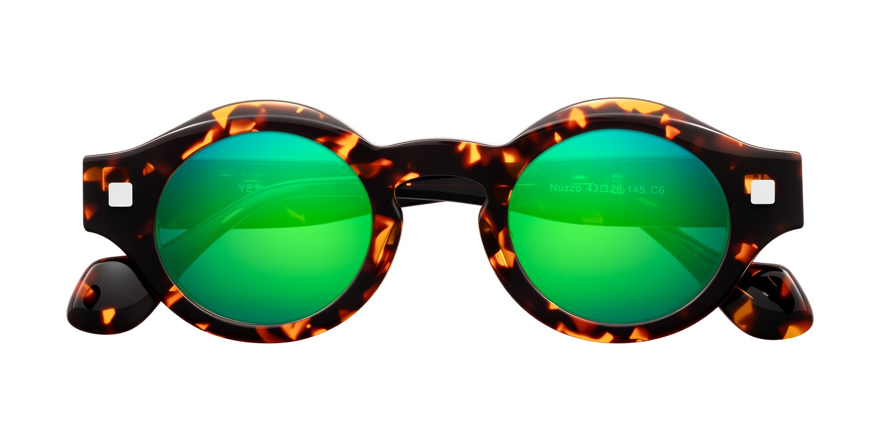 Folded Front of Nuzzo in Yellow Tortoise with Green Mirrored Lenses