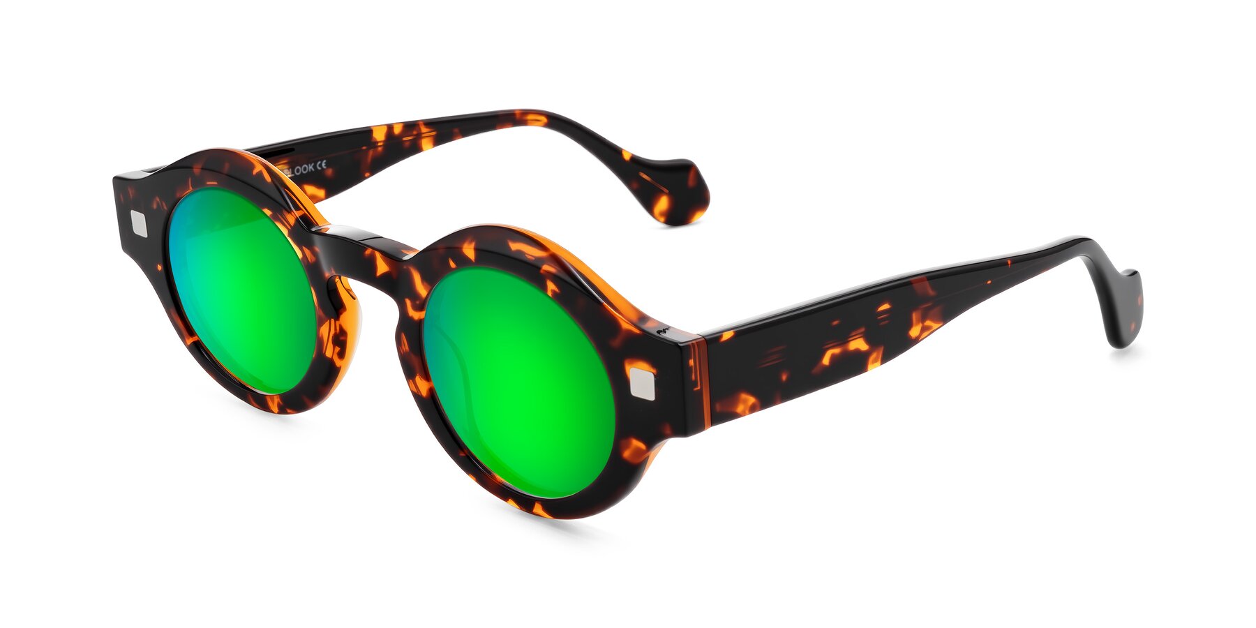 Angle of Nuzzo in Yellow Tortoise with Green Mirrored Lenses