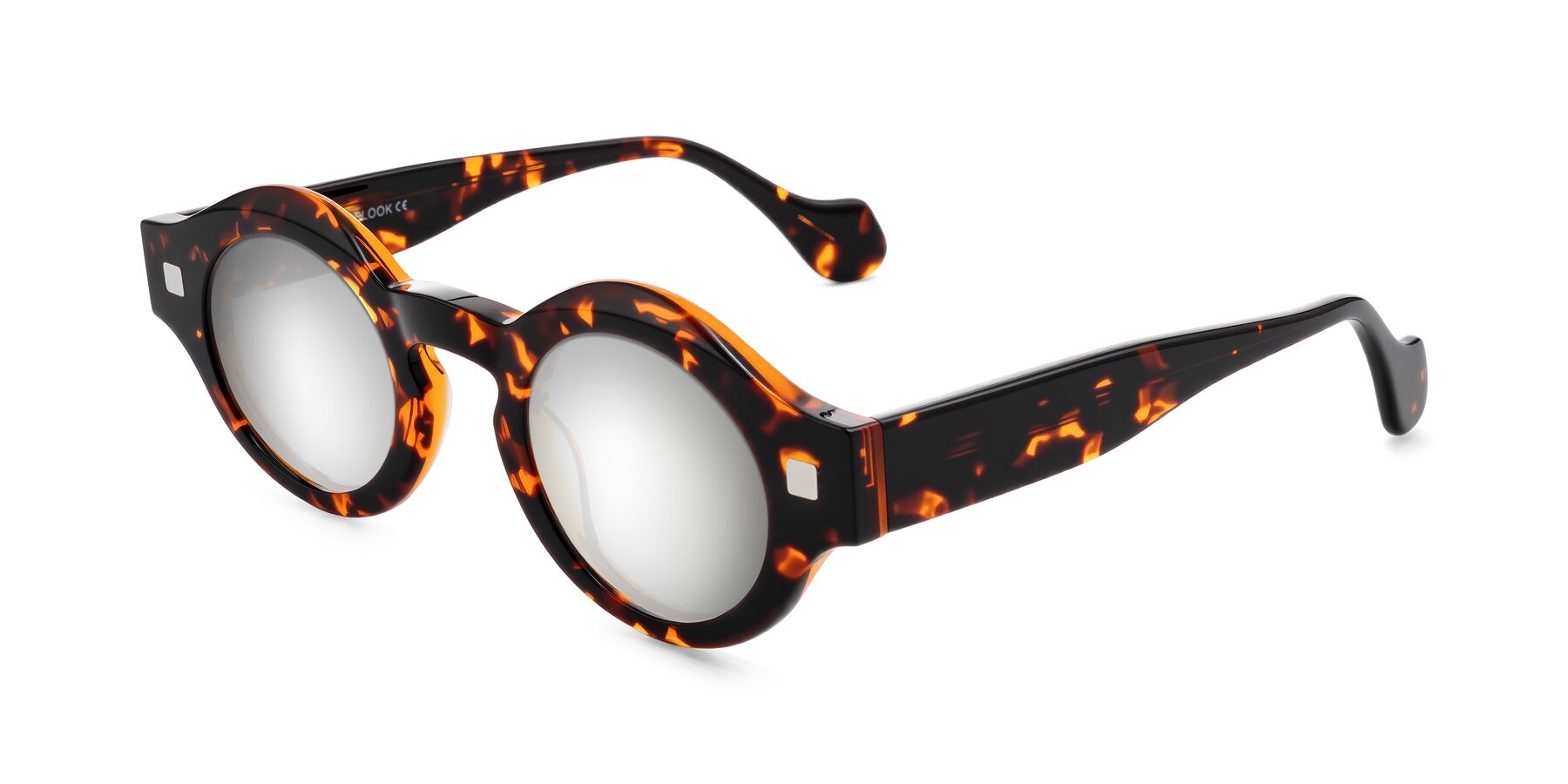 Angle of Nuzzo in Yellow Tortoise with Silver Mirrored Lenses