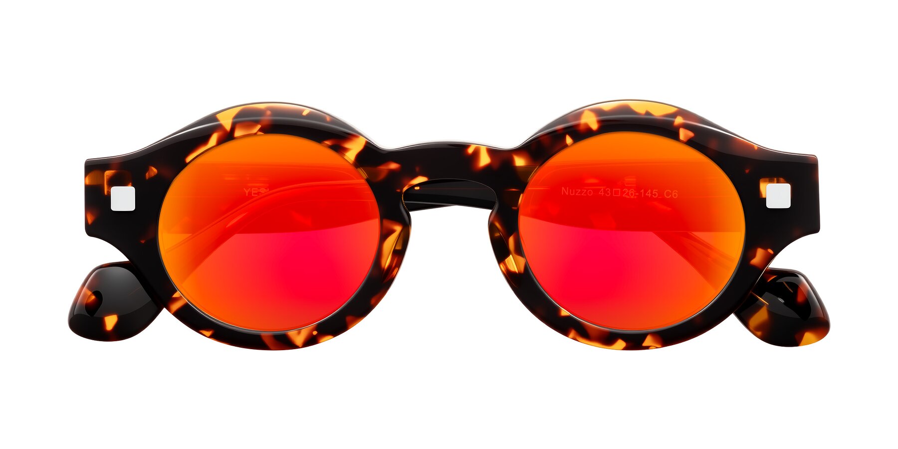 Folded Front of Nuzzo in Yellow Tortoise with Red Gold Mirrored Lenses