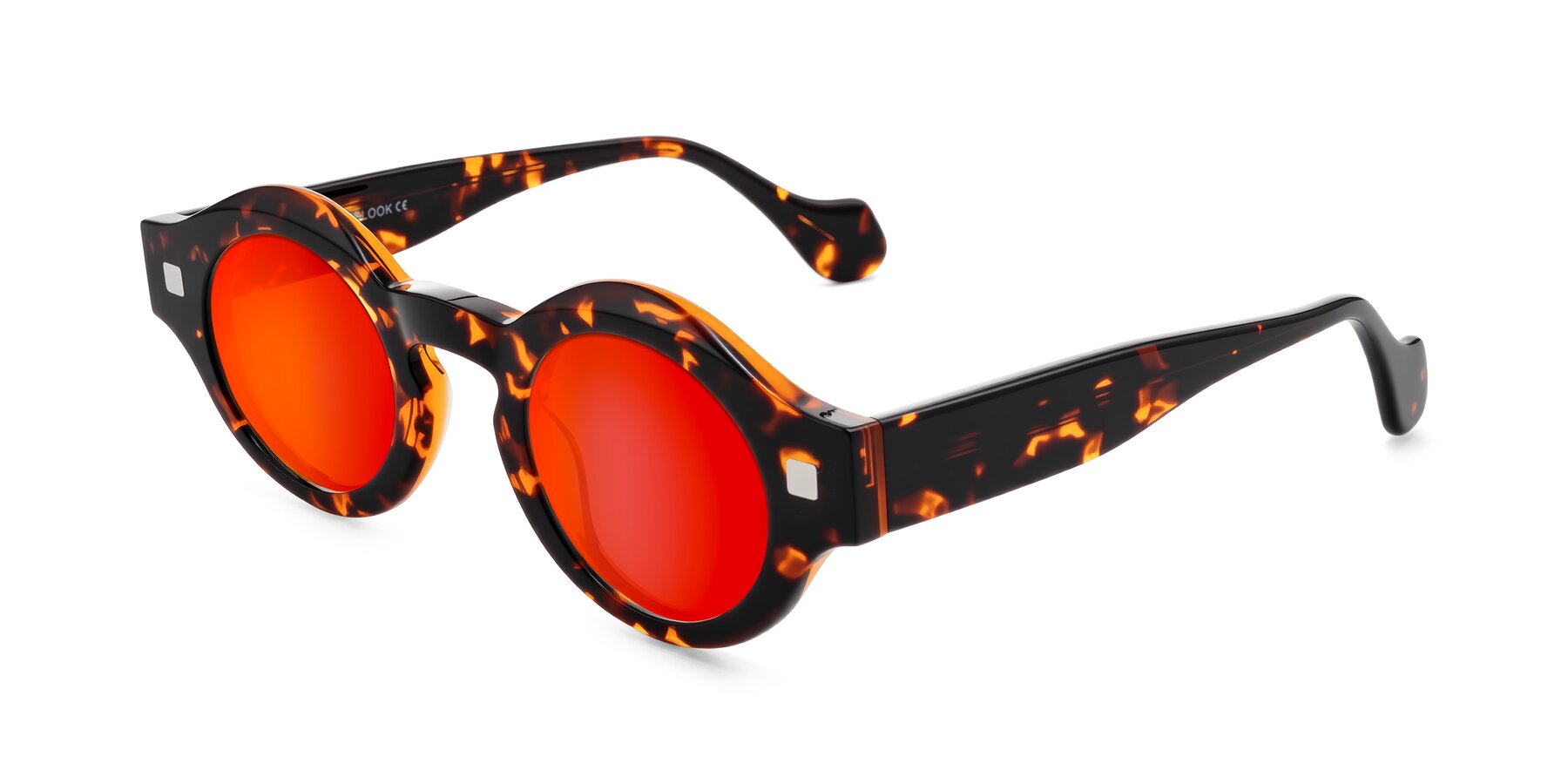 Angle of Nuzzo in Yellow Tortoise with Red Gold Mirrored Lenses