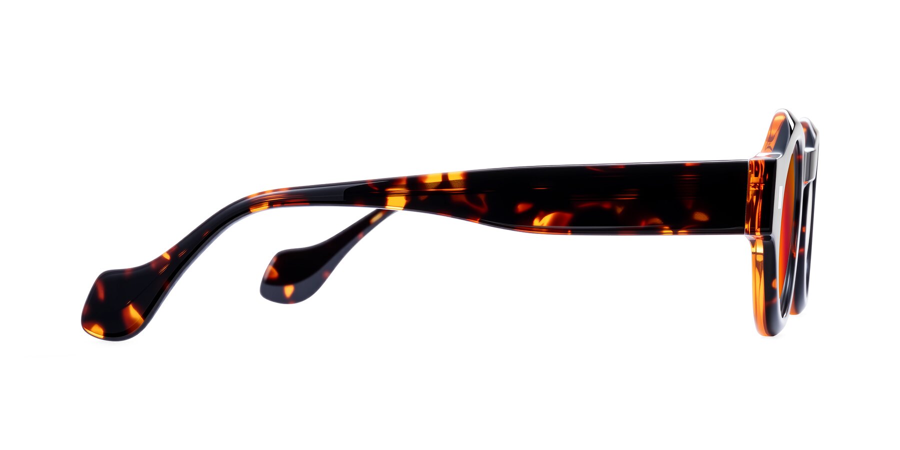 Side of Nuzzo in Yellow Tortoise with Red Gold Mirrored Lenses