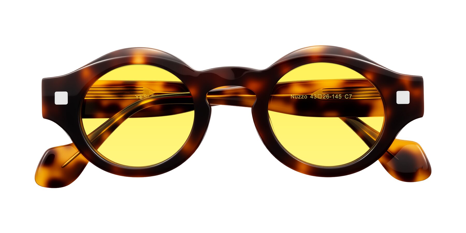 Folded Front of Nuzzo in Tortoise with Medium Yellow Tinted Lenses
