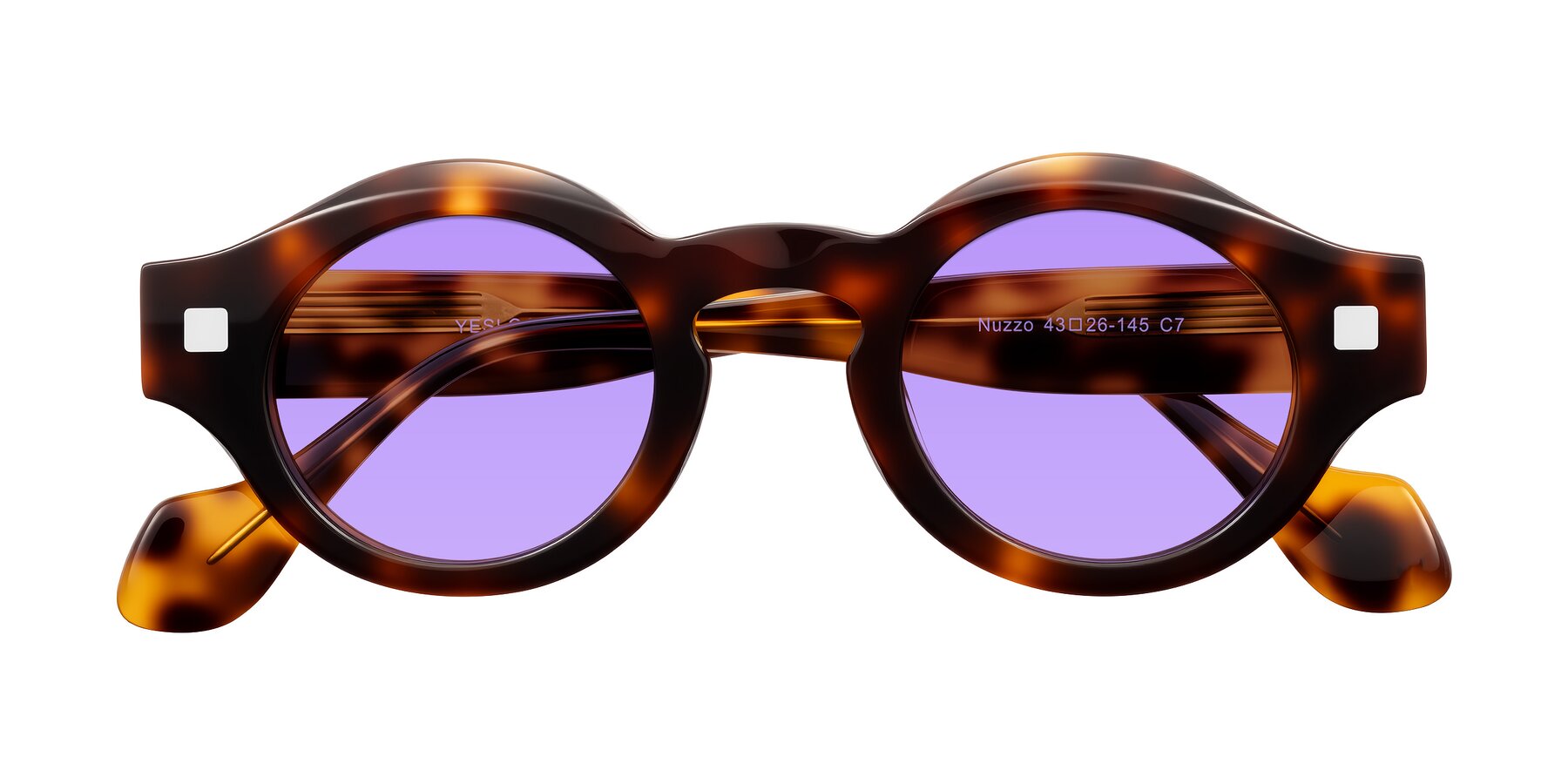 Folded Front of Nuzzo in Tortoise with Medium Purple Tinted Lenses