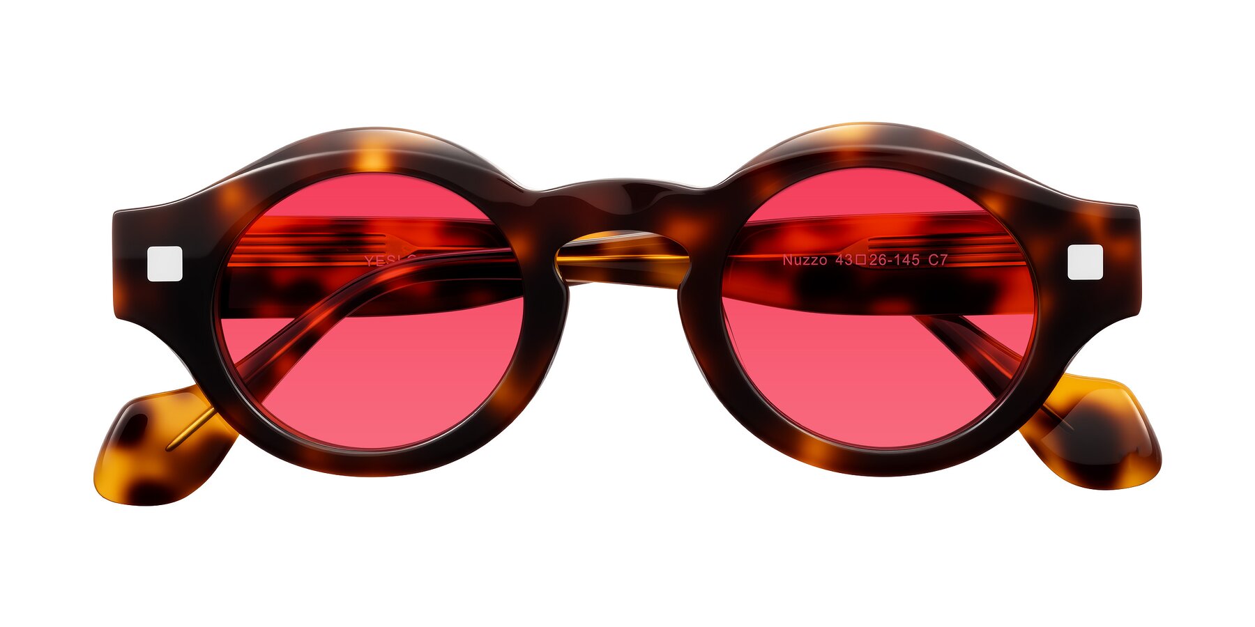Folded Front of Nuzzo in Tortoise with Red Tinted Lenses