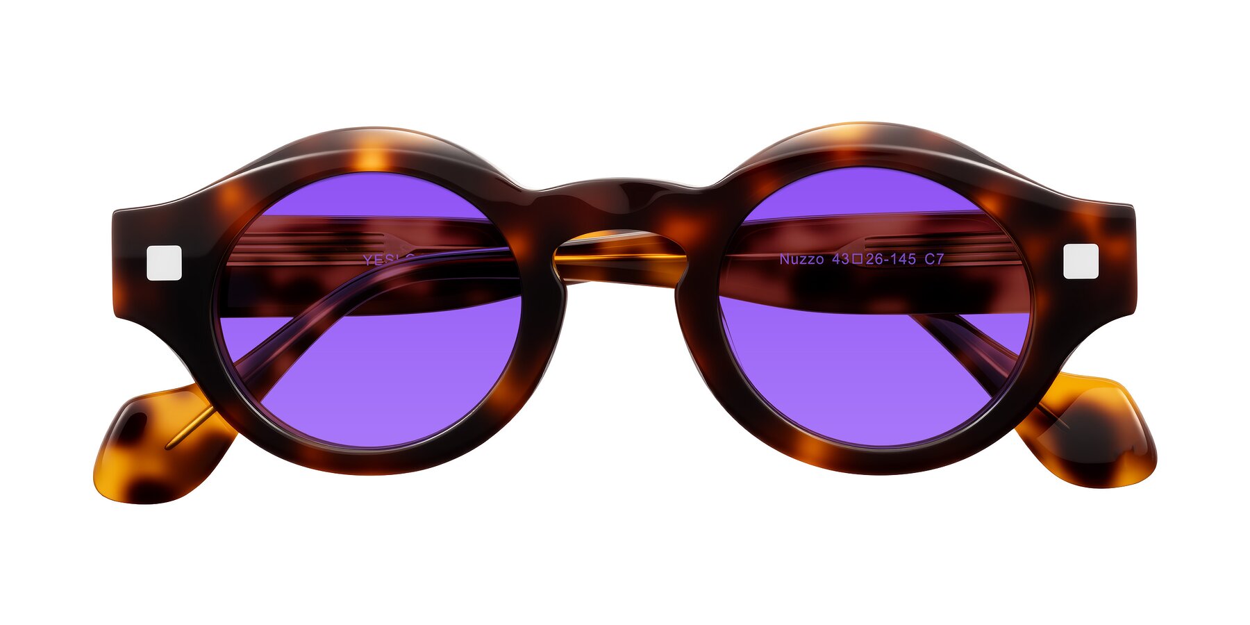 Folded Front of Nuzzo in Tortoise with Purple Tinted Lenses