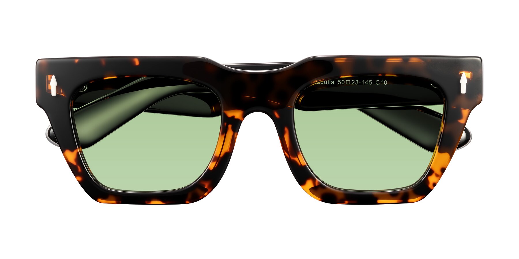 Folded Front of Padulla in Tortoise with Medium Green Tinted Lenses