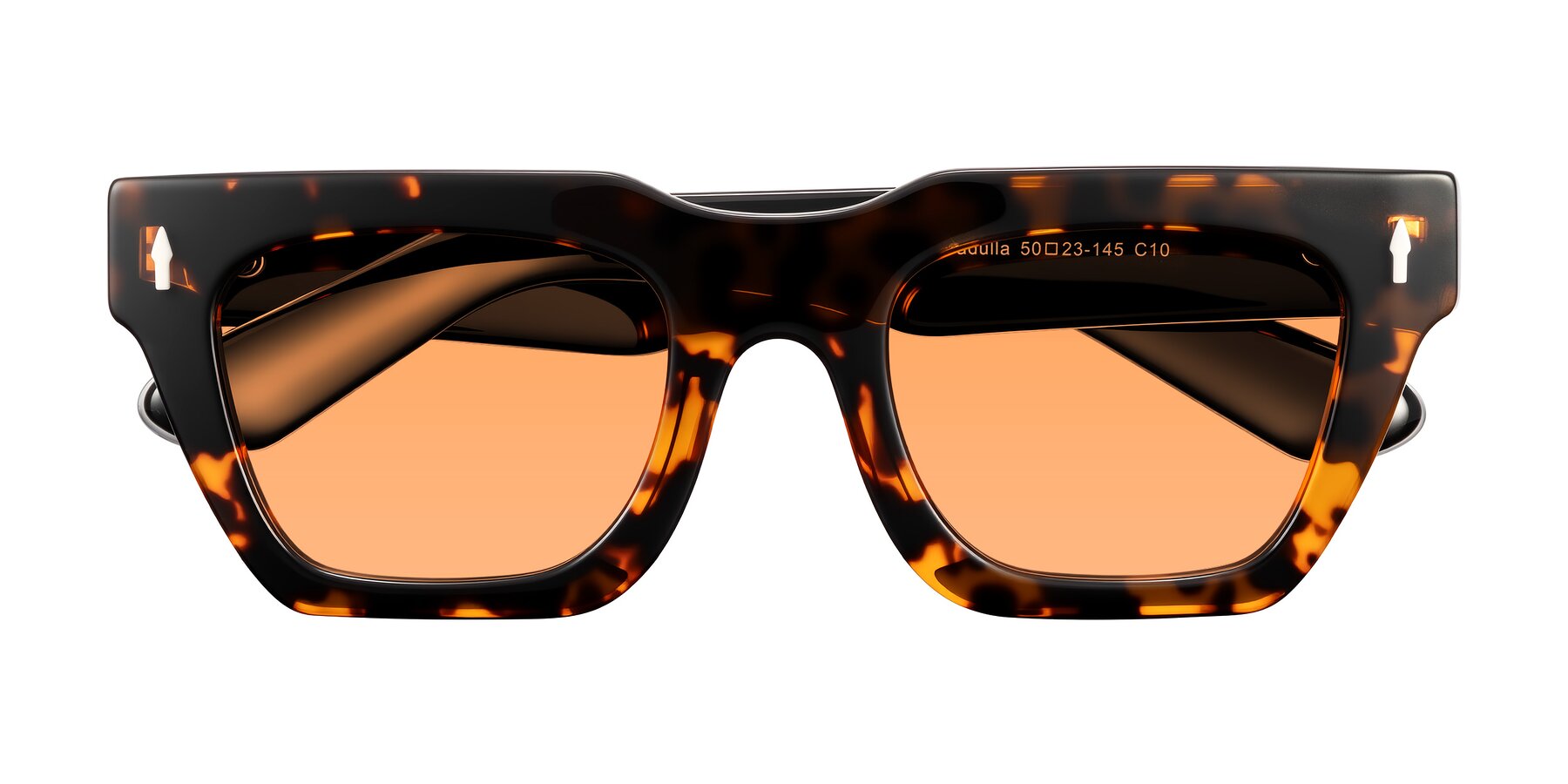 Folded Front of Padulla in Tortoise with Medium Orange Tinted Lenses