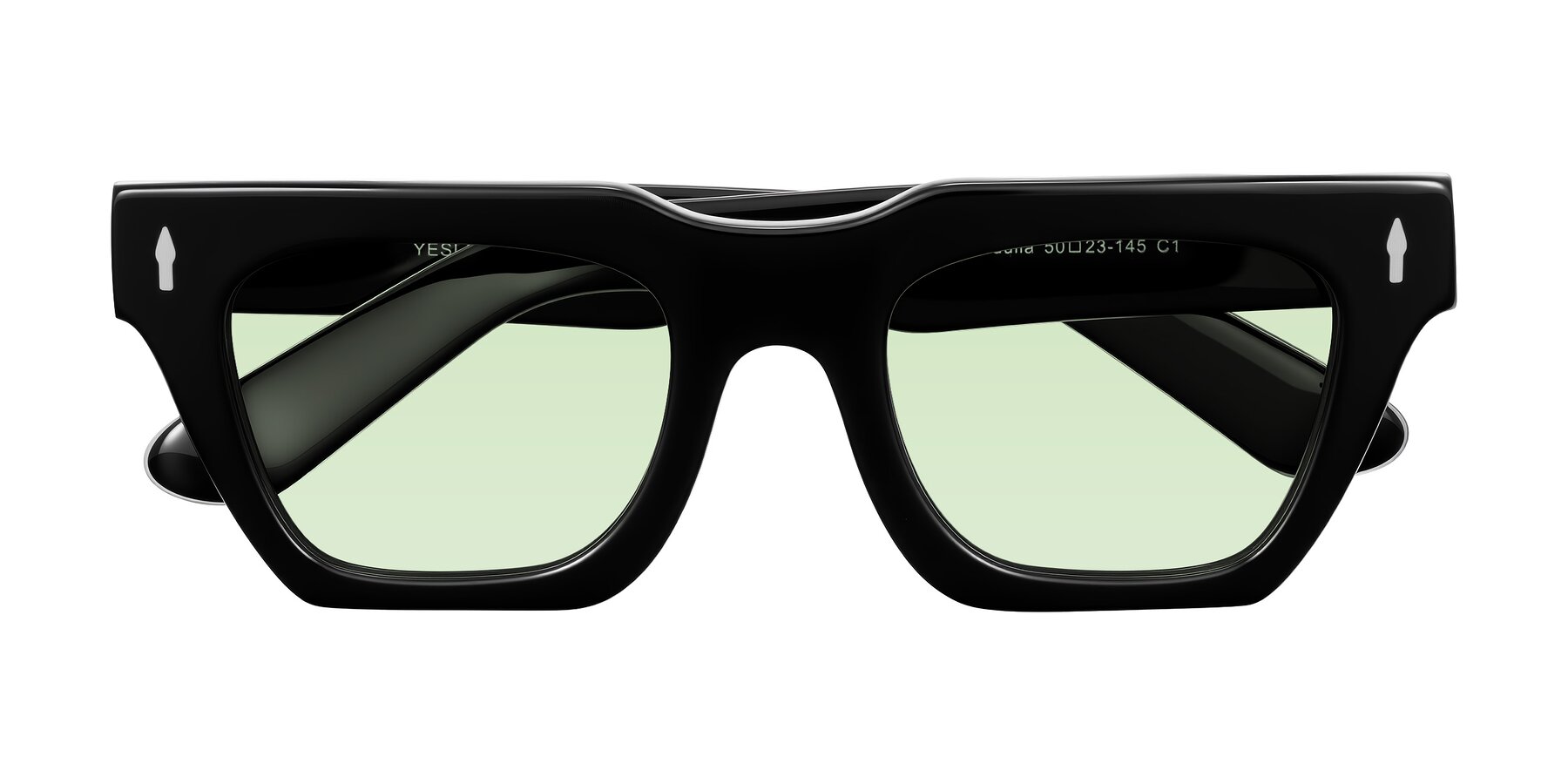 Folded Front of Padulla in Black with Light Green Tinted Lenses
