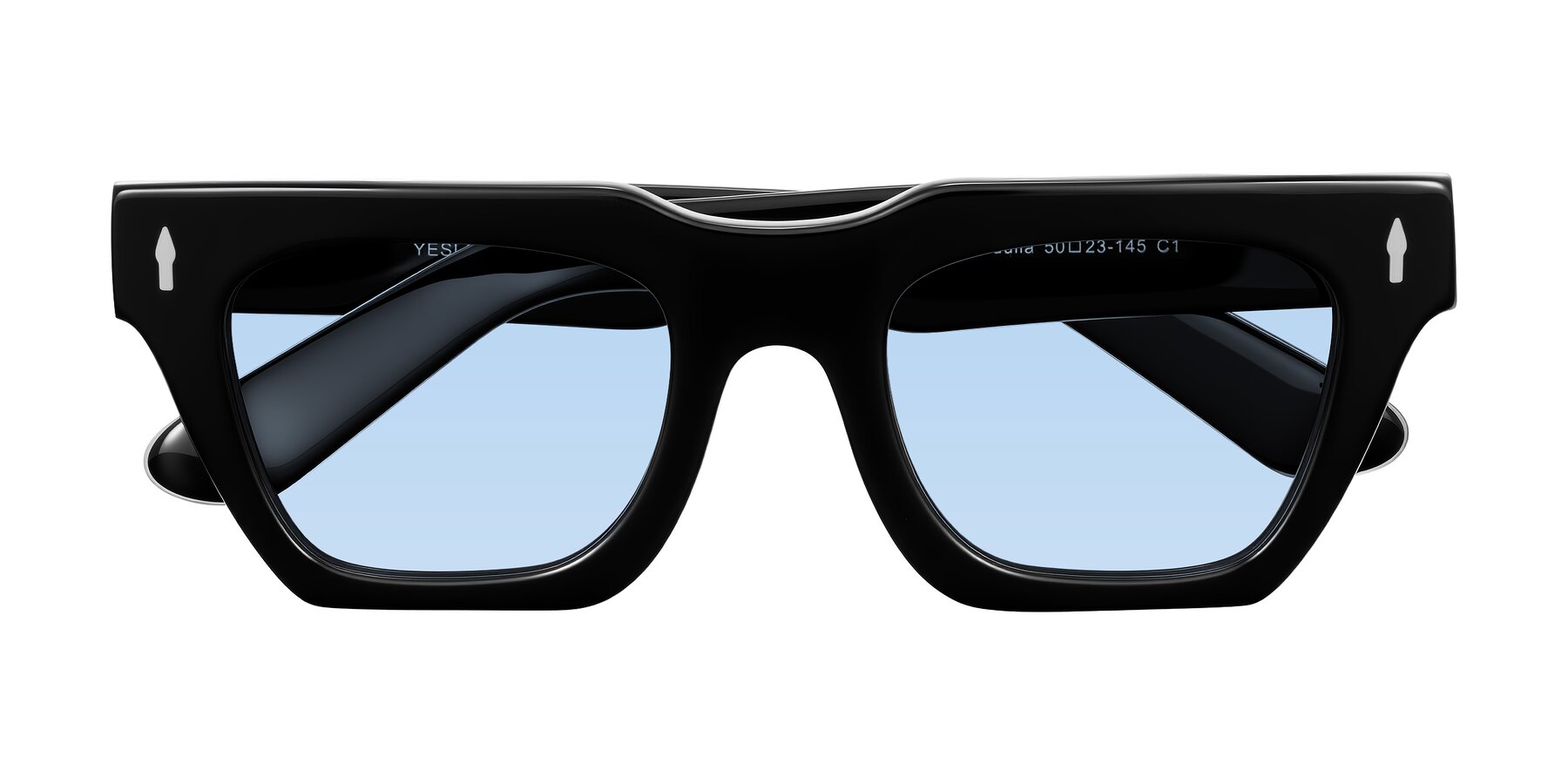 Folded Front of Padulla in Black with Light Blue Tinted Lenses
