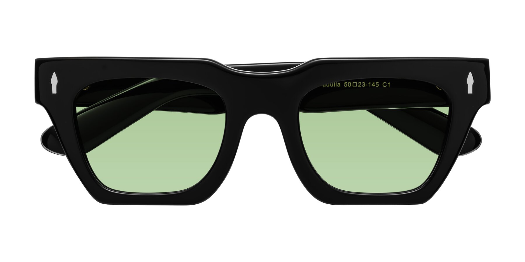 Folded Front of Padulla in Black with Medium Green Tinted Lenses