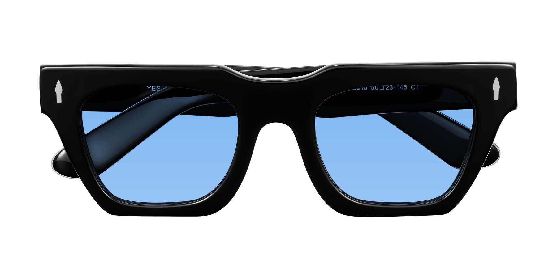 Folded Front of Padulla in Black with Medium Blue Tinted Lenses