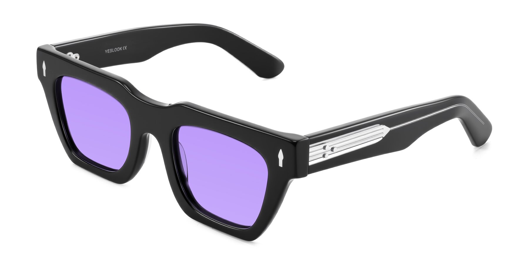 Angle of Padulla in Black with Medium Purple Tinted Lenses