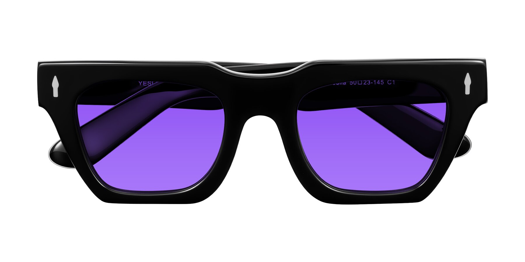 Folded Front of Padulla in Black with Purple Tinted Lenses