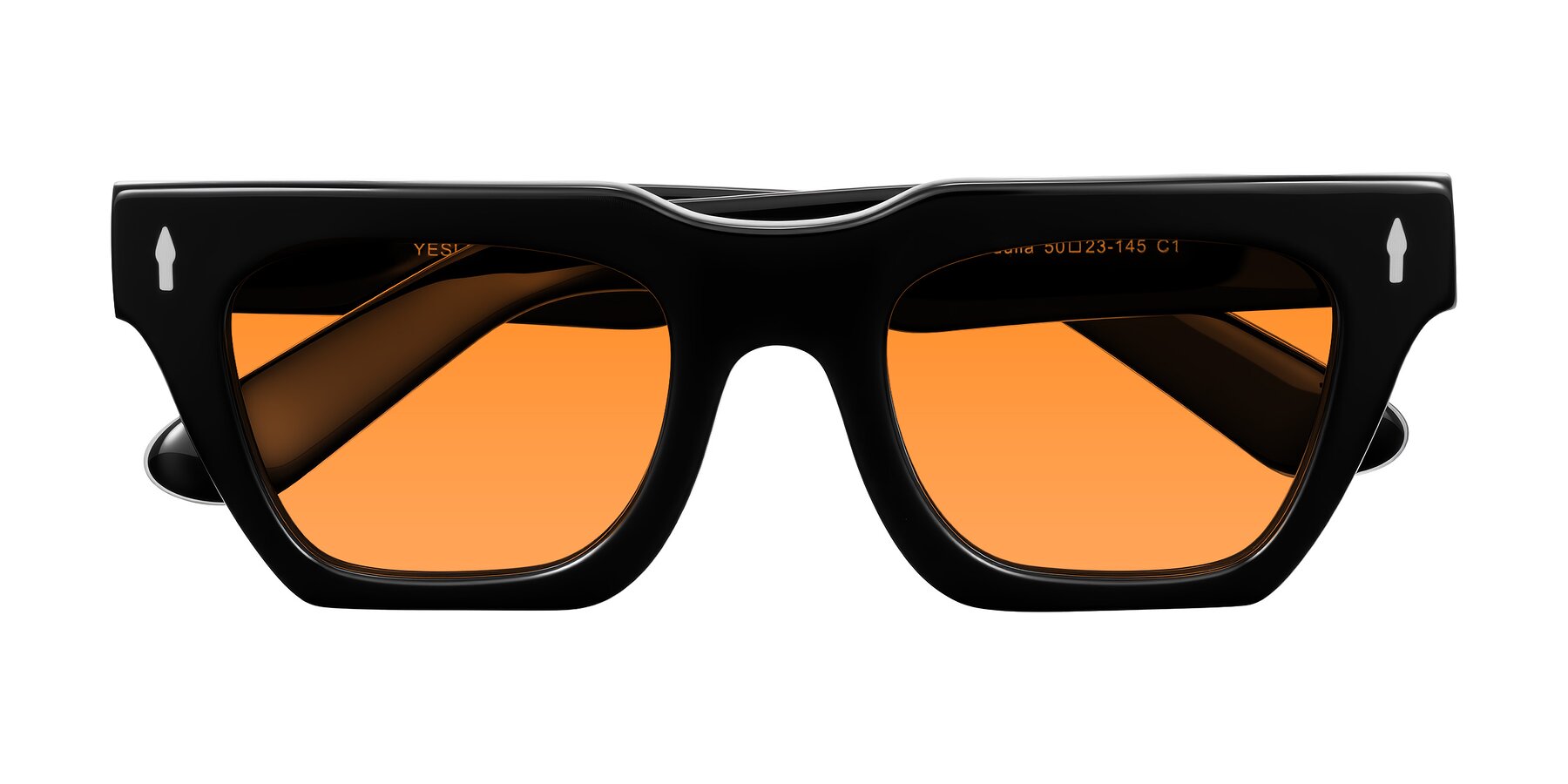 Folded Front of Padulla in Black with Orange Tinted Lenses