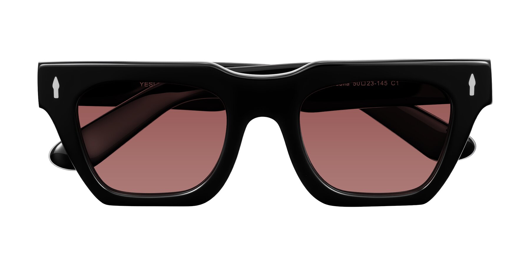 Folded Front of Padulla in Black with Garnet Tinted Lenses