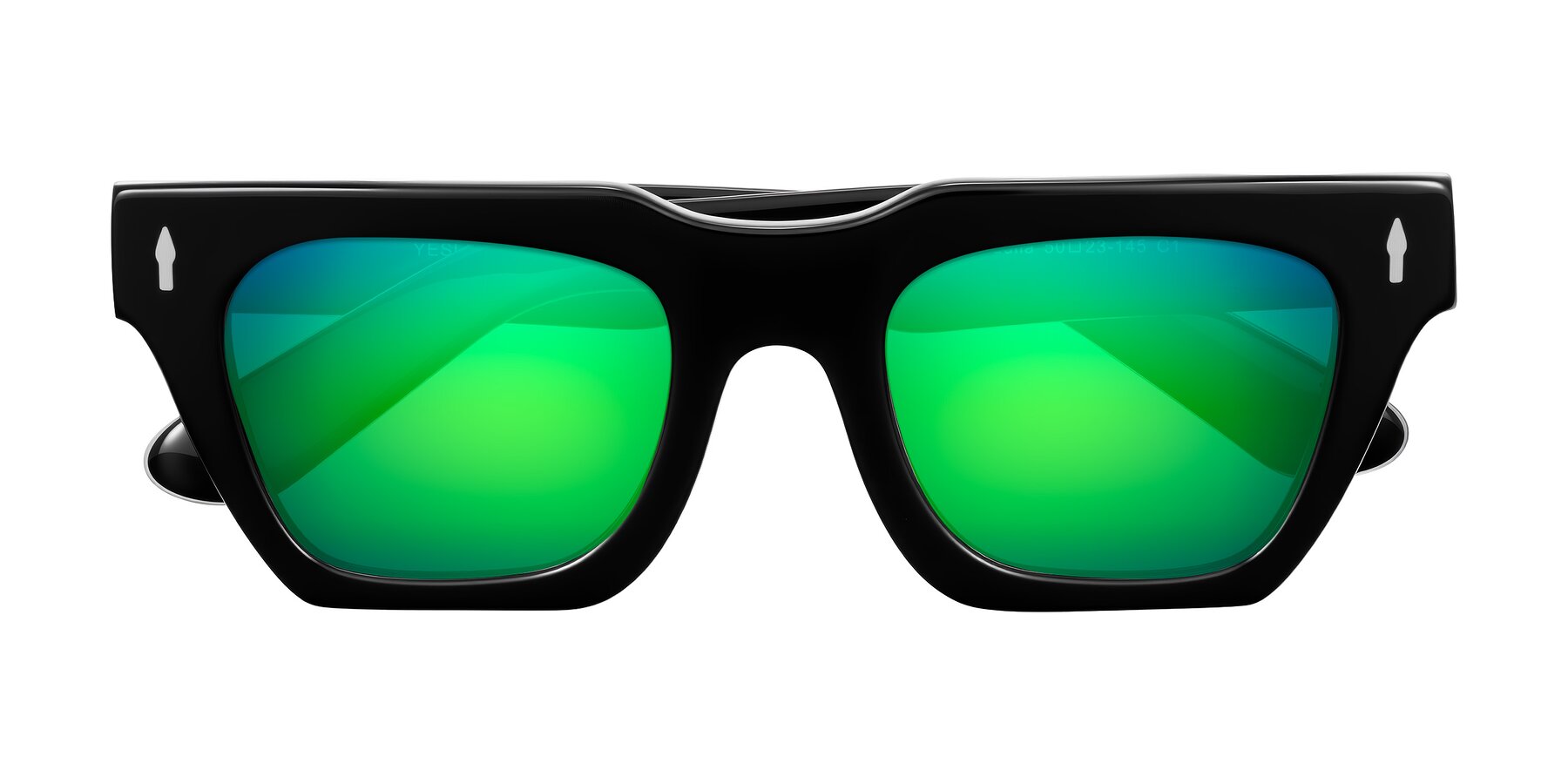 Folded Front of Padulla in Black with Green Mirrored Lenses