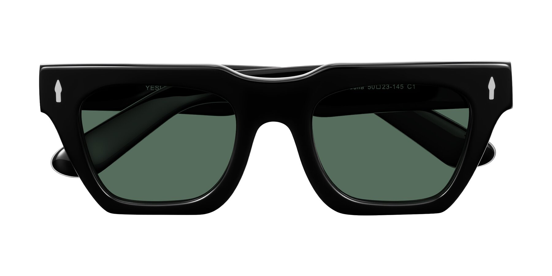 Folded Front of Padulla in Black with Green Polarized Lenses