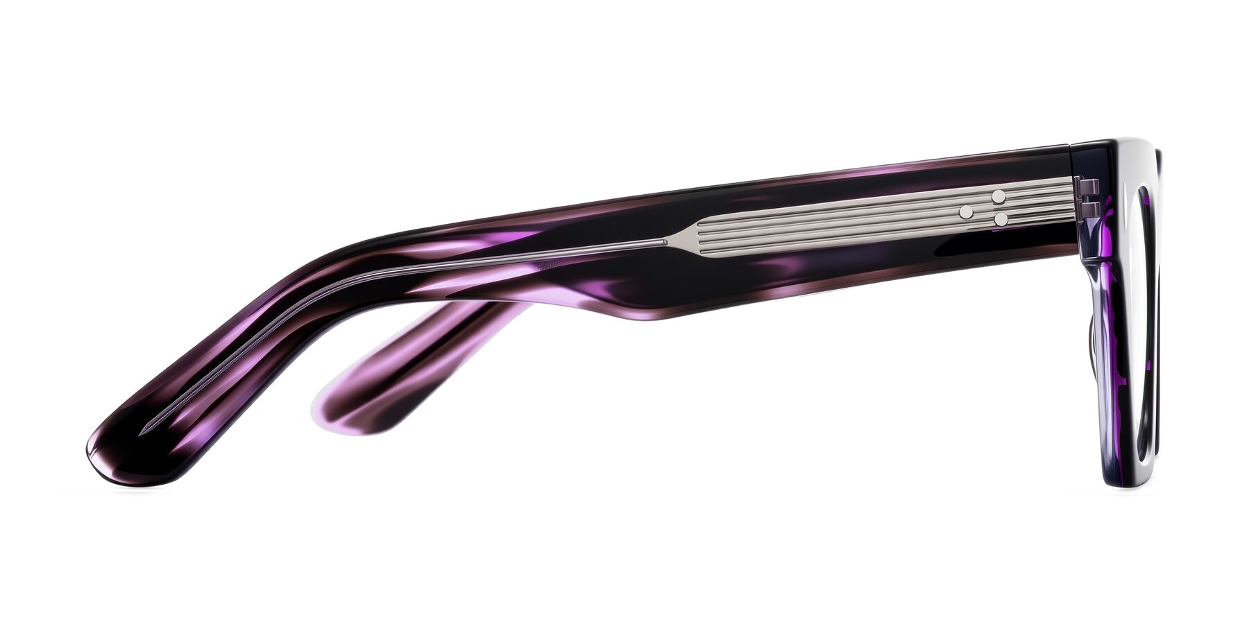 Side of Padulla in Dark Purple Striped with Clear Reading Eyeglass Lenses