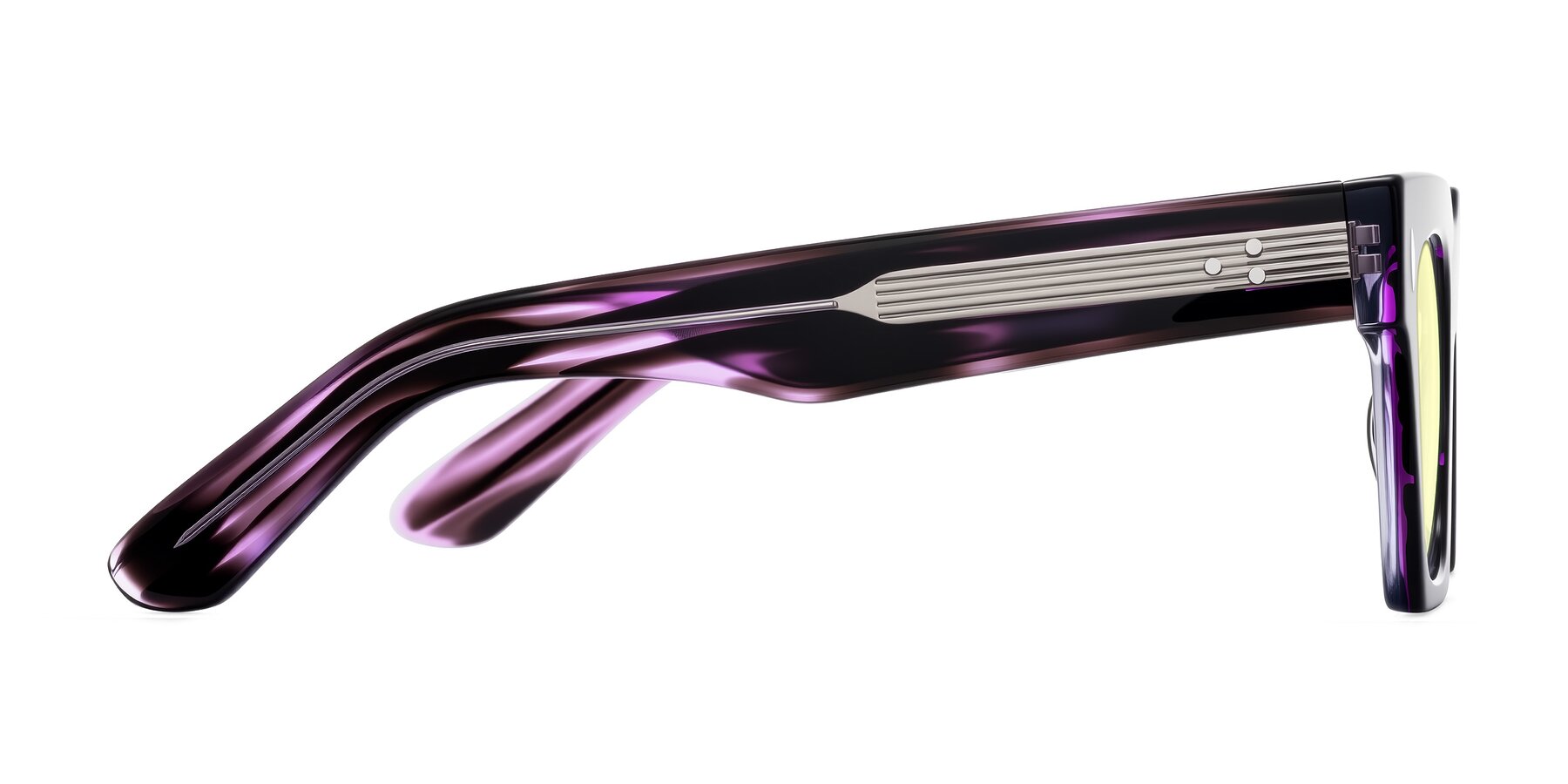 Side of Padulla in Dark Purple Striped with Light Yellow Tinted Lenses