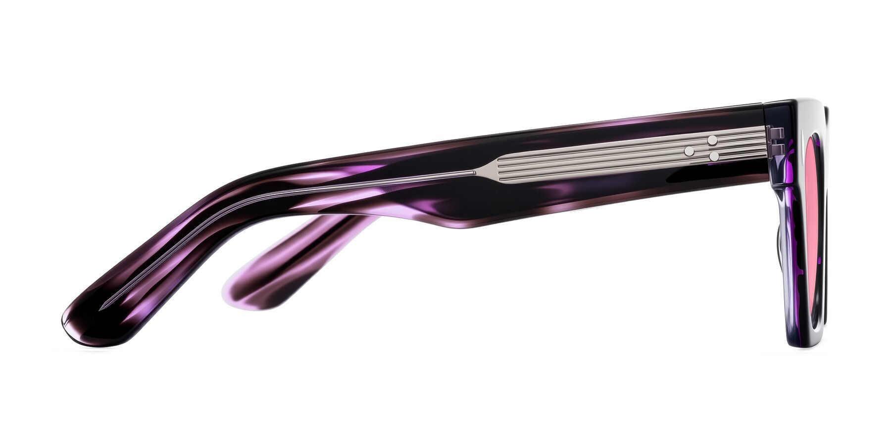 Side of Padulla in Dark Purple Striped with Pink Tinted Lenses