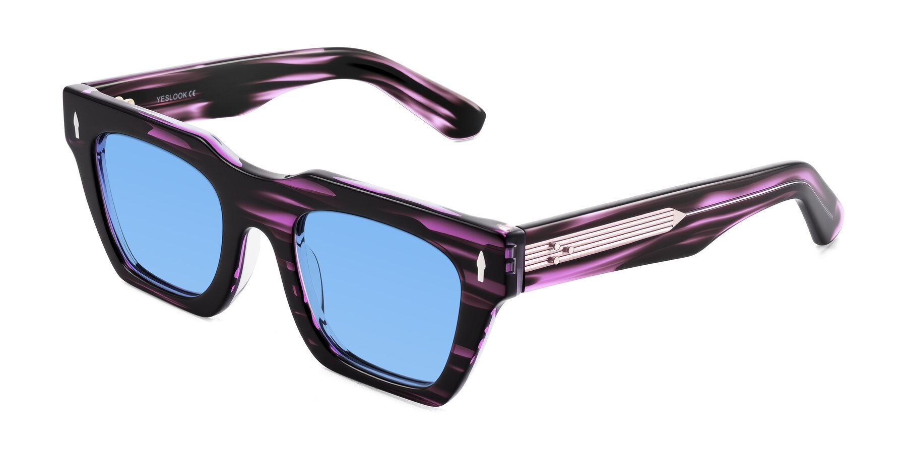 Angle of Padulla in Dark Purple Striped with Medium Blue Tinted Lenses