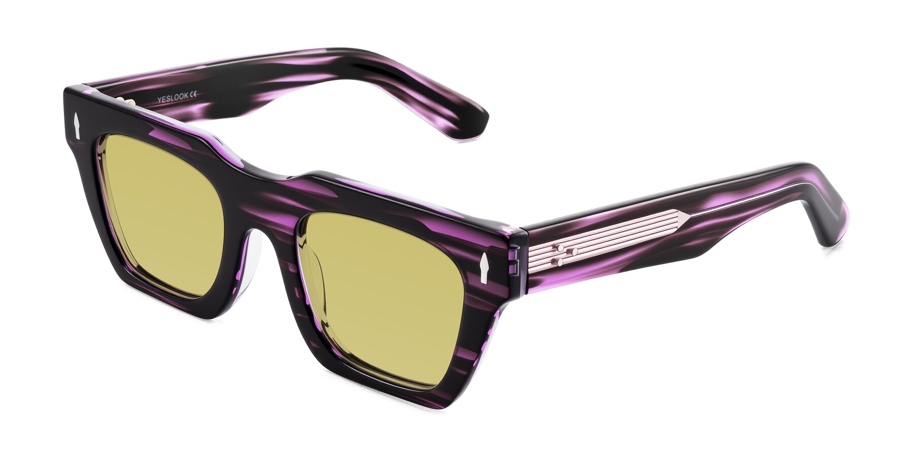 Angle of Padulla in Dark Purple Striped with Medium Champagne Tinted Lenses