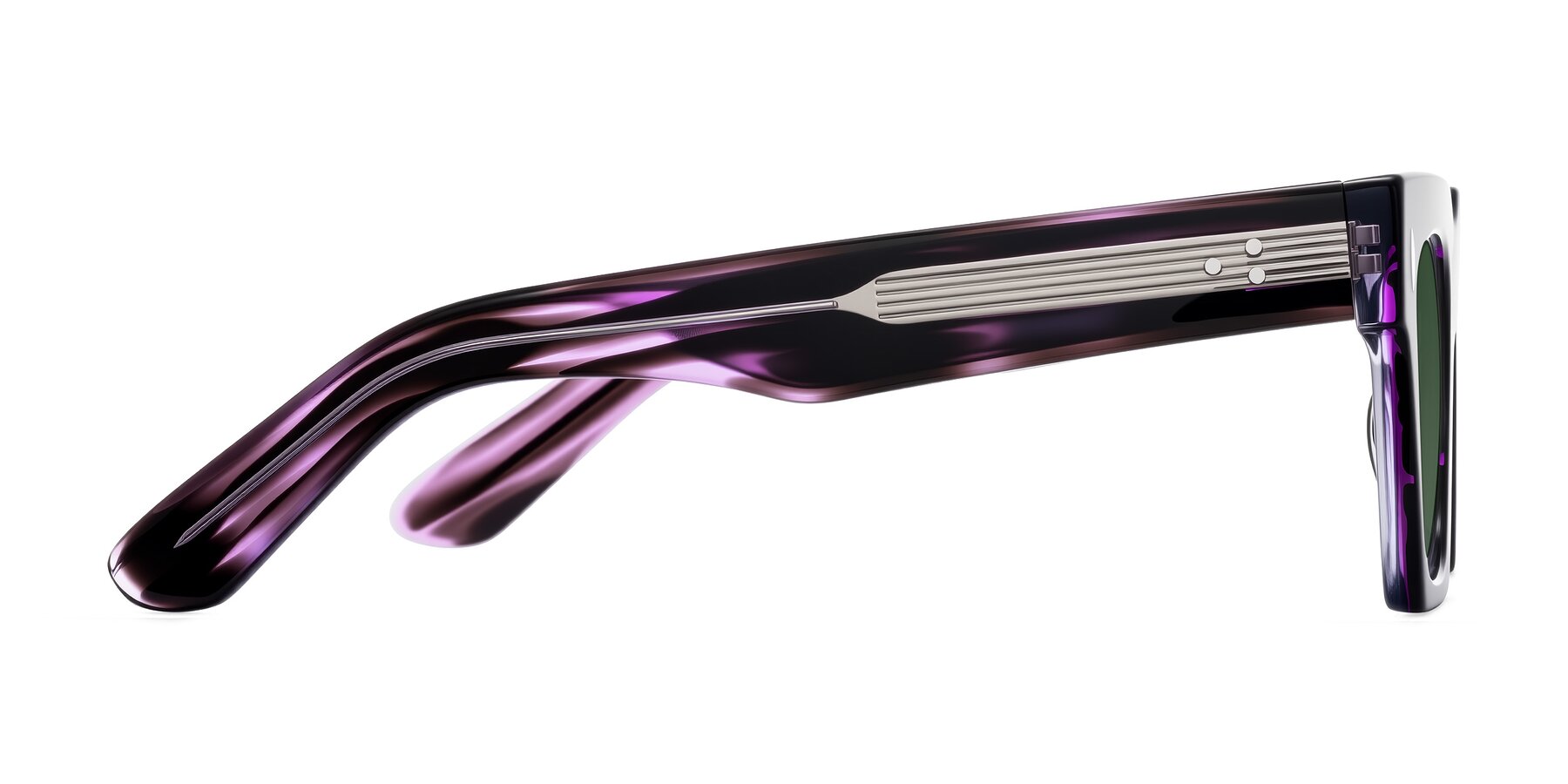 Side of Padulla in Dark Purple Striped with Green Tinted Lenses