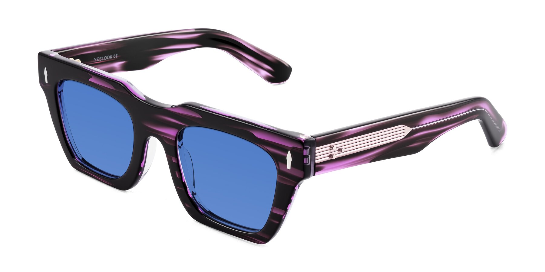 Angle of Padulla in Dark Purple Striped with Blue Tinted Lenses